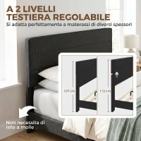 HOMCOM Letto Matrimoniale 164 x 208 cm in Tessuto Effetto Lino con Testiera Regolabile, Nero(m-4)