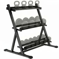 SPORTNOW Verstellbarer Dreistöckiger Hantelständer Max. 200kg Rutschfest Kurzhantelständer mit Verstellbare Stangen(m-12)