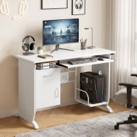 HOMCOM Escritorio para ordenador, 100 x 52 x 75 cm, bandeja deslizante para teclado, cajones y soporte para unidad central, blanco(m-5)