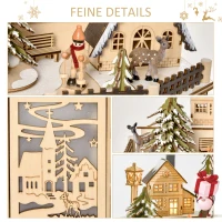 HOMCOM kerst adventskalender met 24 lades kerstkalender met LED verlichting adventskalender box MDF plaat naturel hout 25 x 20 x 29 cm(m-6)
