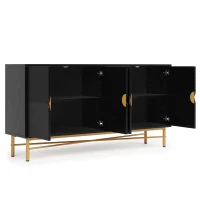 Credenza buffet a 4 ante per soggiorno e cucina con pannelli scanalati, 160x40x82 cm, Nero(m-8)