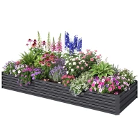 Outsunny Carré potager de jardin rectangulaire jardinière extérieure 241 x 90 x 30 cm tôle d'acier ondulée gris(m-15)