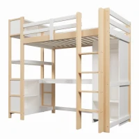 Lit mezzanine 90x200 cm, garde-corps de sécurité pour enfants dès 6 ans, sans matelas, 232,5x100x189,5 cm, Couleur naturelle(m-8)