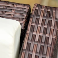 Outsunny 5pcs Rattan L-Shaped Corner Couch Sofas with Coffee Table Adjustable Feet Water-resistant Polyester Cloth Brown(m-9)