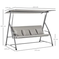 Outsunny Balansoar de Grădină cu 3 Locuri Convertibil în Pat cu Copertină, Oțel și Poliester, 218x120x168 cm, Gri(m-3)