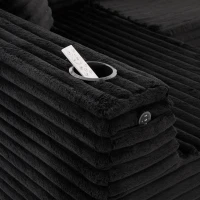 Sofá em U de veludo cotelê, com porta-copos integrado e bolso lateral, estofamento com molas, 320x155x88 cm, Preto(m-12)