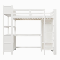 Cama alta 90x200 cm, barandilla de seguridad para niños a partir de 6 años, sin colchón, 232,5x100x189,5 cm, Blanco