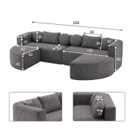 Divano modulare con funzione letto, schiuma ad alta resilienza e molle insacchettate, 292x165x68 cm, Nero(m-3)
