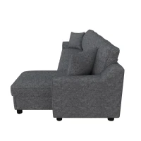 Divano angolare moderno in ciniglia con cuscini, schienale reclinabile e portabicchieri, 280x136x82 cm, Grigio(m-8)