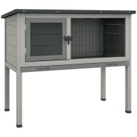 PawHut Winterbestendige Konijnenhok van Vurenhout met Openklapbaar Dak 84x43x70 cm - Grijs(m-11)