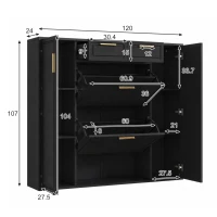 Scarpiera moderna con ripiani regolabili, 2 cassetti e maniglie dorate, 120x24x107 cm, Nero(m-3)