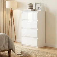 HOMCOM Cassettiera 4 cassetti Salvaspazio in Legno, 40x35x74 cm, Bianco Lucido(m-9)