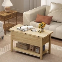 HOMCOM Mesa de centro elevable y extensible mesa de salón con compartimento oculto estantería abierta 100x45x50,5cm madera natural(m-5)