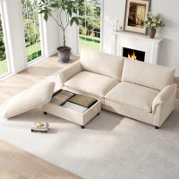 Sofá de canto modular Cloud, inclui pufe flexível com grande espaço de arrumação oculto, 216x77x82 cm, Bege(m-2)