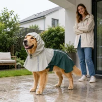PawHut Imperméable pour Chien avec Capuche, Bandes Réfléchissantes, Ouverture pour Laisse, 110x72x0,5cm, Vert(m-16)
