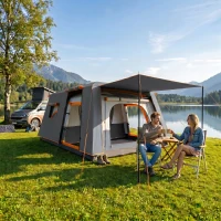 Outsunny Tenda da Campeggio per 4 Persone con 2 Stanze e Veranda, Impermeabile e UPF 30+, Borsa di Trasporto, Grigio(m-9)