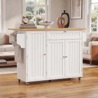 Isla de cocina móvil con encimera abatible, superficie adicional para comer y trabajar para 2–4 personas, 120x70x92 cm, Blanco(m-2)