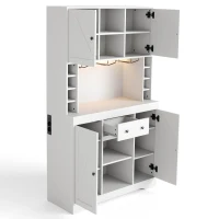 Armario alto de cocina con función de vinoteca, tira LED, baldas regulables, 105x40x180 cm, Blanco(m-8)