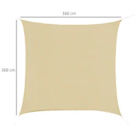 Outsunny Copertină de Soare Pătrată, Protecție UV 95%, Țesătură din Polietilenă, 360 x 360 cm, Ecru(m-3)