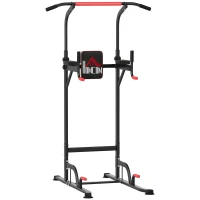 HOMCOM Máquina de Dominadas con Altura Ajustable Carga Máx. 120 kg para Entrenamiento Fitness 123x98x189-239 cm Negro y Rojo(m-11)