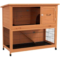 PawHut Kleindierstal Kleindierhuis Knaagdierhuis, weerbestendig, 2 Bakken, 123 x 63 x 112 cm, Oranje(m-1)
