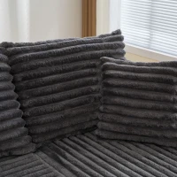 Divano a U in velluto a coste con portabicchieri integrato e tasca laterale, imbottitura a molle, 320x155x88 cm, Grigio scuro(m-11)