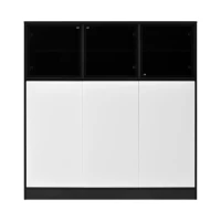 Credenza da cucina con illuminazione LED, 3 ante in vetro, 3 ante bianche e 14 ripiani, 100x40x105 cm, Bianco(m-2)