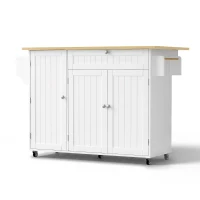 Isla de cocina móvil con encimera abatible, superficie adicional para comer y trabajar para 2–4 personas, 120x70x92 cm, Blanco(m-1)