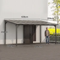 Outsunny Terrasoverkapping ca. 3 x 4,3m vrijstaande terrasoverkapping met hellend polycarbonaat-dak voor wandmontage Donkergrijs(m-3)