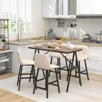 HOMCOM Barset 5-delig, tafel en 4 krukken, knoopversiering, dikke vulling, linnenlook, beige(m-2)