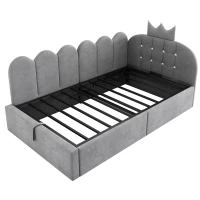 Letto singolo a L imbottito con spazio contenitore inferiore, 199x96x96 cm, Grigio(m-2)