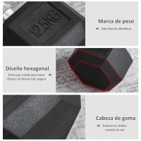 HOMCOM Mancuerna Hexagonal 12,5 kg de Hierro Fundido Recubierta de Goma para Entrenamiento en Casa Gimnasio Negro(m-4)
