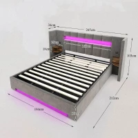 Struttura letto in velluto con striscia LED e comodini integrati, 245x212x103 cm, Grigio Scuro(m-3)