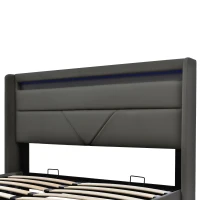 Cama con canapé hidráulico, gran espacio de almacenamiento bajo-cama con pistón elevador, tapizado PU-piel sintética, 202x166x107,5 cm, Gris(m-7)