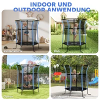 HOMCOM Trampolin für Kinder, 122 x 111 cm, mit Sicherheitsnetz, gepolstert, Stahl, belastbar bis 50 kg, Schwarz & Blau(m-7)