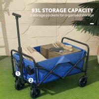 Outsunny 93L Festival Trolley on Wheels, Garden Folding Trolley Cart, 120kg Heavy Duty Collapsible Folding Wagon with Adjustable Handle and Carrying Bag for Beach, Camping, Festival, Blue(m-4)