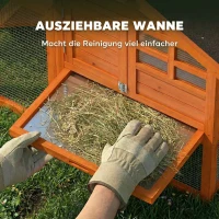 PawHut Hasenstall 2 Etagen Kaninchenstall mit wasserdicht Bitumendach Freilaufgehege Rampe Türen Holz 123,5x62,6x92,5 cm Orange(m-6)