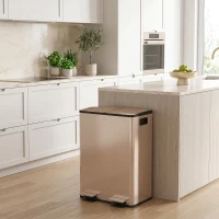 HOMCOM Poubelle de cuisine 2 compartiments de 2 x 28L, acier inoxydable, couvercle à fermeture douce, 45,8x36x67,6cm, or(m-9)