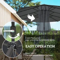 Outsunny 4.4m Double-Sided Sun Umbrella Patio Parasol LED Solar Lights Dark Grey(m-6)