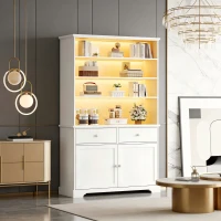 Vitrine de pé com 7 compartimentos, 2 portas, 2 gavetas, iluminação LED integrada, 100x38x170 cm, Branco(m-4)