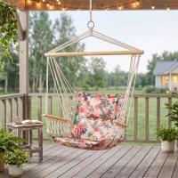 Outsunny Hängesessel mit Querstrebe und Kissen,Hängestuhl, hängesitz, hängeschaukel, Leicht zu tragen, einfach verpackung und Aufbewahrung, bis 100 kg belastbar, mehrfarbig 100 x 106 cm(m-10)