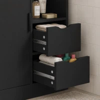 HOMCOM Mueble de Baño Estrecho con Cajones Compartimentos Abiertos Negro(m-6)