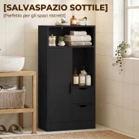 HOMCOM Mobile Bagno Slim con Cassetti, Ripiani Aperti e Armadietto, 50x25x100 cm, Nero(m-6)