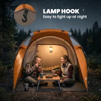 Outsunny 2 Man Tunnel Tent with Sewn-in Groundsheet, Air Vents, Rainfly, 2000mm Large Camping Tent with Bedroom, Porch, Living Area for Camping, Hiking, 426L x 206W x 154H cm, Orange(m-6)