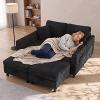 HOMCOM Ecksofa 4-Sitzer U-Form Sofa mit Stauraum-Ottomane, 306 cm Eckcouch mit Cord-Optik, 4 Kissen, für Wohnzimmer(m-8)