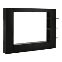 Mueble de salón compacto de 4 piezas, mueble de TV integrado con vitrina y estanterías abiertas, gran capacidad de almacenaje, 245x30x170 cm, Negro(m-8)