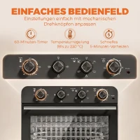 HOMCOM Heißluftfritteusen-Backofen mit Umluft und Drehspieß-Set, Temperaturregler, Timer, 1800 W(m-7)