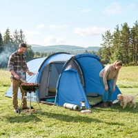 Outsunny 2 Man Tunnel Tent with Sewn-in Groundsheet, Air Vents, Rainfly, 2000mm Large Camping Tent with Bedroom, Porch, Living Area for Camping, Hiking, 426L x 206W x 154H cm, Sky Blue(m-2)