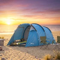 Outsunny 2 Man Tunnel Tent with Sewn-in Groundsheet, Air Vents, Rainfly, 2000mm Large Camping Tent with Bedroom, Porch, Living Area for Camping, Hiking, 426L x 206W x 154H cm, Sky Blue(m-9)