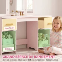 AIYAPLAY Coiffeuse pour Enfants avec Tabouret et Miroir à Trois Volets en Acrylique, 2 Tiroirs et 2 Placards, Rose(m-7)